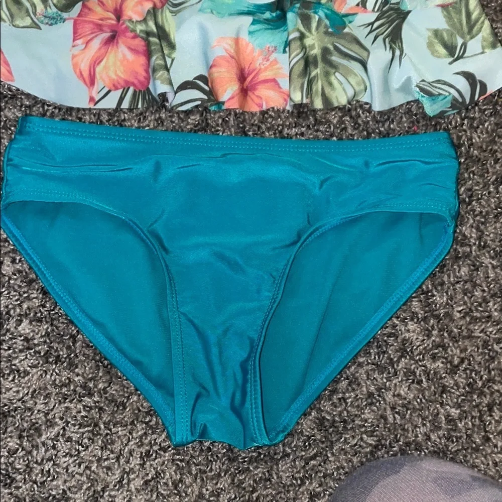 Justice Tropical Floral Kids Bikini - Teal and Orange